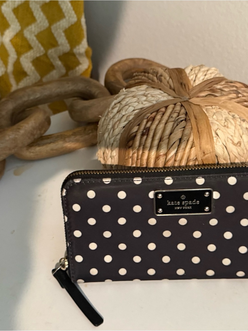 kate spade Black and White Polka Dot Zip Wallet